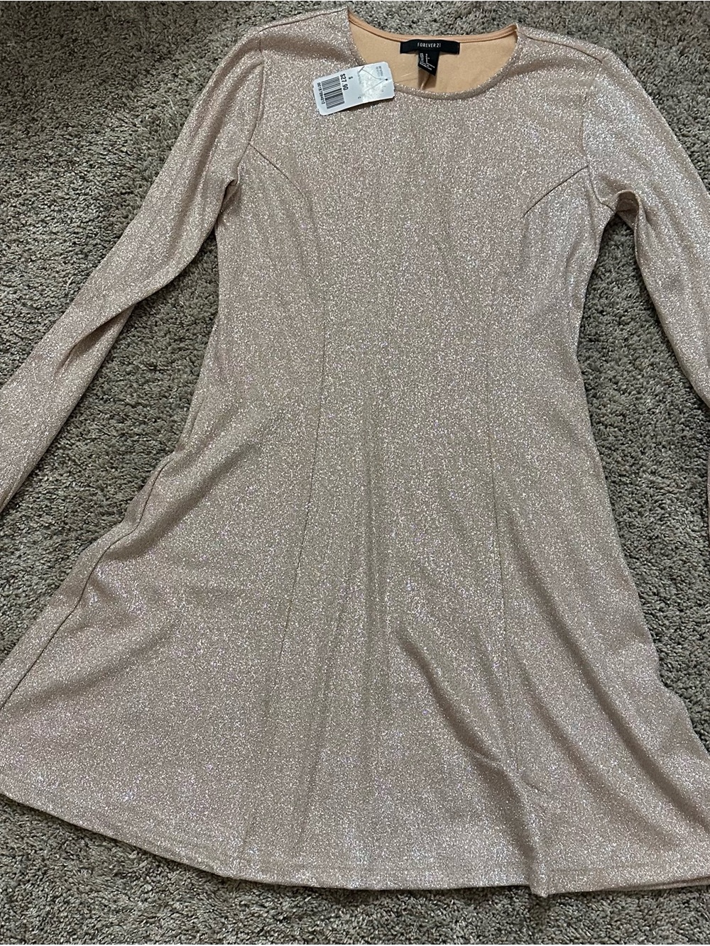 #56 Forever 21 NWT Glitter Fit & Flare Mini Dress - Champagne - Size S